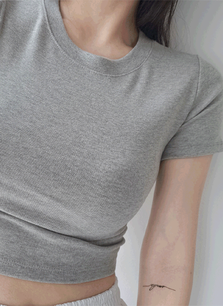 (국내) 몸매보정 쫀쫀 라운드 반팔 크롭 티셔츠 5color